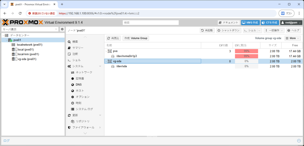 Proxmox LVM設定後