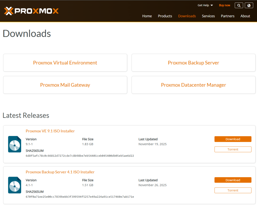Proxmox ダウンロード