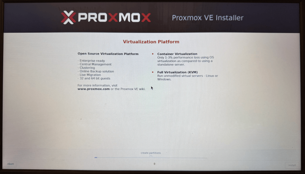 Proxmox インストール中