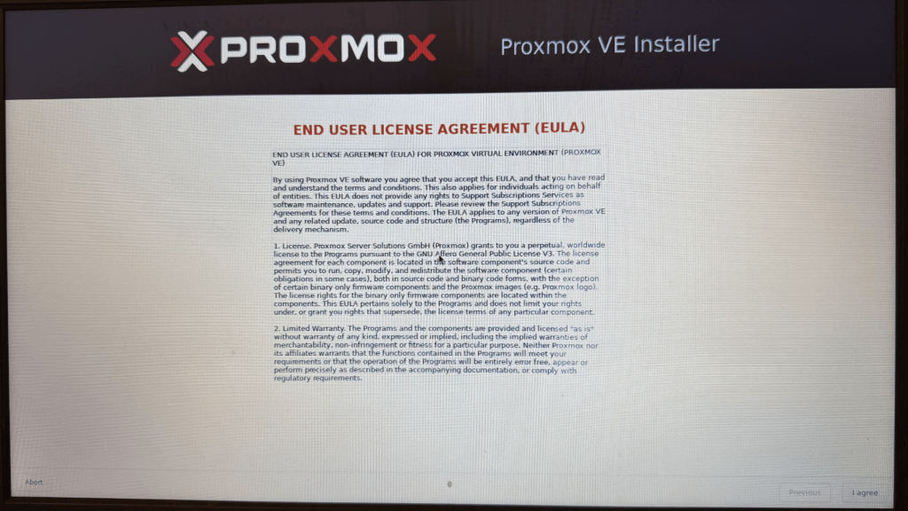 Proxmox インストール 利用規約