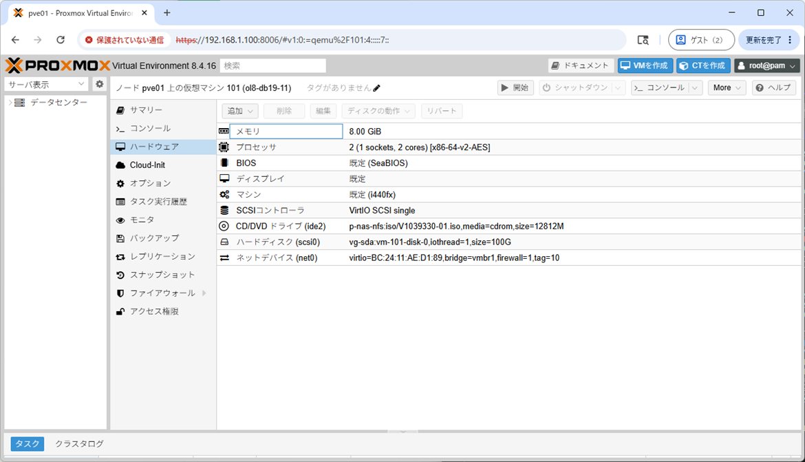 ハードウェアタブ - VM作成後(net0 VLAN10のみ)